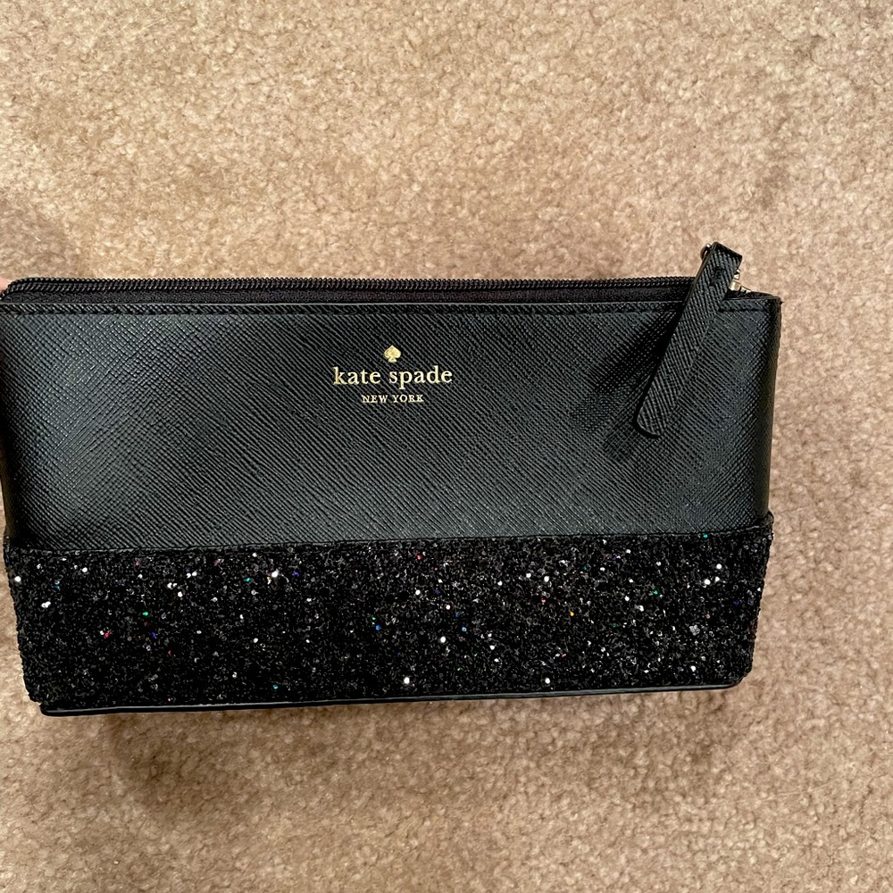 Kate Spade Black Glitter Cosmetic Bag